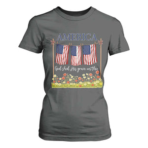 Funny America God Shed His Grace On Thee T Shirt For Women 4th Of July Christian American Flag TS11 Dark Heather Print Your Wear