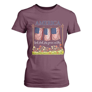 Funny America God Shed His Grace On Thee T Shirt For Women 4th Of July Christian American Flag TS11 Maroon Print Your Wear