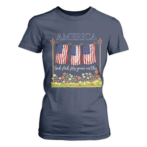 Funny America God Shed His Grace On Thee T Shirt For Women 4th Of July Christian American Flag TS11 Navy Print Your Wear