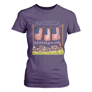 Funny America God Shed His Grace On Thee T Shirt For Women 4th Of July Christian American Flag TS11 Purple Print Your Wear