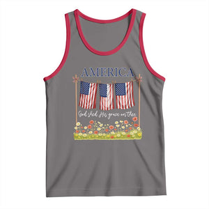 Funny America God Shed His Grace On Thee Tank Top 4th Of July Christian American Flag TS11 Deep Heather Red Print Your Wear