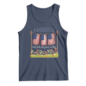 Funny America God Shed His Grace On Thee Tank Top 4th Of July Christian American Flag TS11 Navy Print Your Wear