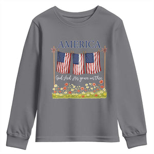 Funny America God Shed His Grace On Thee Youth Sweatshirt 4th Of July Christian American Flag TS11 Charcoal Print Your Wear