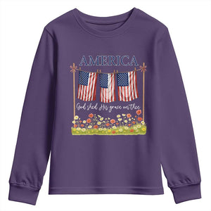 Funny America God Shed His Grace On Thee Youth Sweatshirt 4th Of July Christian American Flag TS11 Purple Print Your Wear