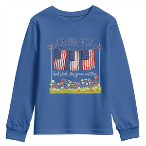 Funny America God Shed His Grace On Thee Youth Sweatshirt 4th Of July Christian American Flag TS11 Royal Blue Print Your Wear