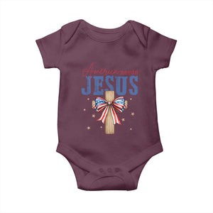 Funny America Needs Jesus Baby Onesie 4th Of July Patriotic Christian Coquette Bow TS11 Maroon Print Your Wear
