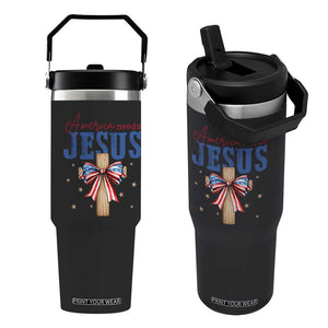 Funny America Needs Jesus Flip Straw Tumbler 4th Of July Patriotic Christian Coquette Bow TS11 One Size: 30 oz Black Print Your Wear