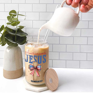 Funny America Needs Jesus Glass Can 4th Of July Patriotic Christian Coquette Bow TS11 Print Your Wear