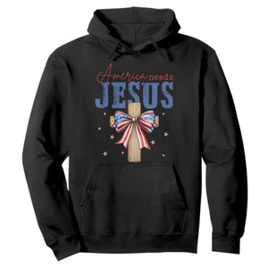 Funny America Needs Jesus Hoodie 4th Of July Patriotic Christian Coquette Bow TS11 Black Print Your Wear
