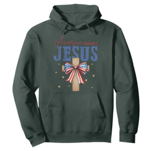 Funny America Needs Jesus Hoodie 4th Of July Patriotic Christian Coquette Bow TS11 Dark Forest Green Print Your Wear