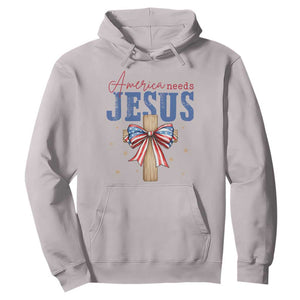 Funny America Needs Jesus Hoodie 4th Of July Patriotic Christian Coquette Bow TS11 Ice Gray Print Your Wear