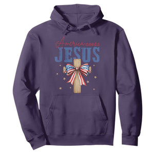 Funny America Needs Jesus Hoodie 4th Of July Patriotic Christian Coquette Bow TS11 Purple Print Your Wear