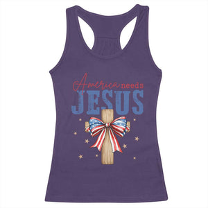 Funny America Needs Jesus Racerback Tank Top 4th Of July Patriotic Christian Coquette Bow TS11 Purple Print Your Wear