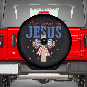 Funny America Needs Jesus Spare Tire Cover 4th Of July Patriotic Christian Coquette Bow TS11 Black Print Your Wear