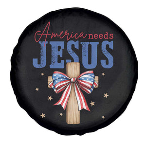 Funny America Needs Jesus Spare Tire Cover 4th Of July Patriotic Christian Coquette Bow TS11 Print Your Wear