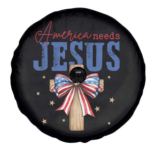 Funny America Needs Jesus Spare Tire Cover 4th Of July Patriotic Christian Coquette Bow TS11 Print Your Wear