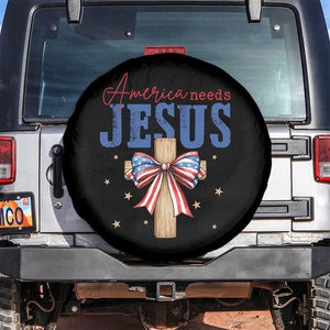 Funny America Needs Jesus Spare Tire Cover 4th Of July Patriotic Christian Coquette Bow TS11 No hole Black Print Your Wear
