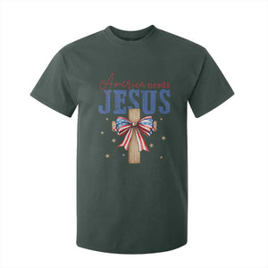 Funny America Needs Jesus T Shirt For Kid 4th Of July Patriotic Christian Coquette Bow TS11 Dark Forest Green Print Your Wear