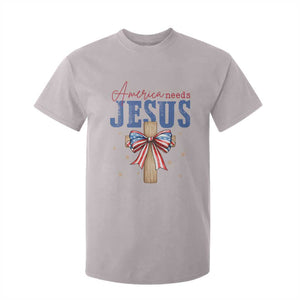 Funny America Needs Jesus T Shirt For Kid 4th Of July Patriotic Christian Coquette Bow TS11 Ice Gray Print Your Wear