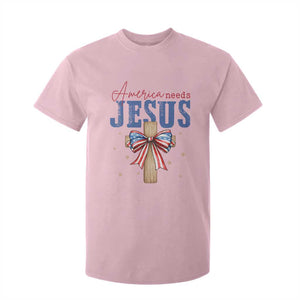 Funny America Needs Jesus T Shirt For Kid 4th Of July Patriotic Christian Coquette Bow TS11 Light Pink Print Your Wear