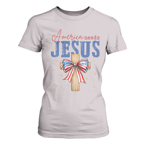 Funny America Needs Jesus T Shirt For Women 4th Of July Patriotic Christian Coquette Bow TS11 Ice Gray Print Your Wear