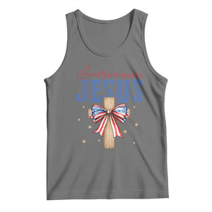Funny America Needs Jesus Tank Top 4th Of July Patriotic Christian Coquette Bow TS11 Black Heather Print Your Wear