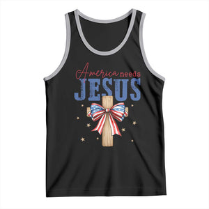 Funny America Needs Jesus Tank Top 4th Of July Patriotic Christian Coquette Bow TS11 Black Athletic Heather Print Your Wear