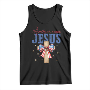 Funny America Needs Jesus Tank Top 4th Of July Patriotic Christian Coquette Bow TS11 Black Print Your Wear