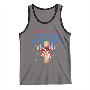 Funny America Needs Jesus Tank Top 4th Of July Patriotic Christian Coquette Bow TS11 Deep Heather Black Print Your Wear
