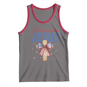 Funny America Needs Jesus Tank Top 4th Of July Patriotic Christian Coquette Bow TS11 Deep Heather Red Print Your Wear