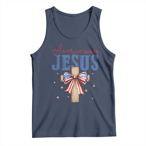 Funny America Needs Jesus Tank Top 4th Of July Patriotic Christian Coquette Bow TS11 Navy Print Your Wear