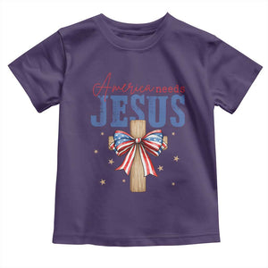 Funny America Needs Jesus Toddler T Shirt 4th Of July Patriotic Christian Coquette Bow TS11 Purple Print Your Wear