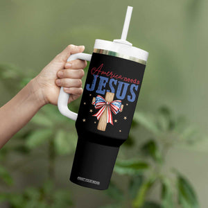 Funny America Needs Jesus Tumbler With Handle 4th Of July Patriotic Christian Coquette Bow TS11 Print Your Wear