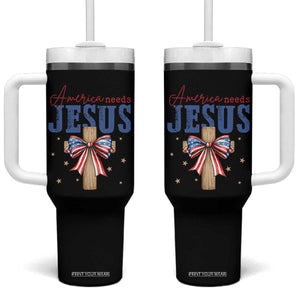 Funny America Needs Jesus Tumbler With Handle 4th Of July Patriotic Christian Coquette Bow TS11 One Size: 40 oz Black Print Your Wear