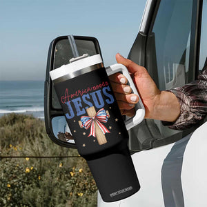 Funny America Needs Jesus Tumbler With Handle 4th Of July Patriotic Christian Coquette Bow TS11 Print Your Wear