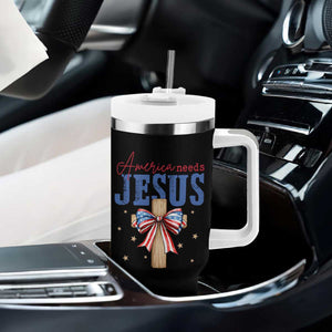Funny America Needs Jesus Tumbler With Handle 4th Of July Patriotic Christian Coquette Bow TS11 Print Your Wear