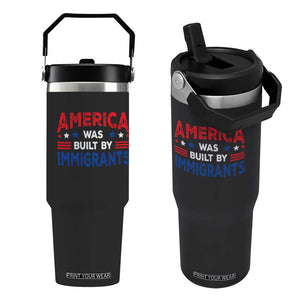 Funny America Was Built By Immigrants Flip Straw Tumbler Stars Stripes TS11 One Size: 30 oz Black Print Your Wear