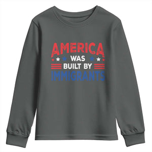 Funny America Was Built By Immigrants Youth Sweatshirt Stars Stripes TS11 Dark Heather Print Your Wear