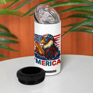 Funny American Eagle Eating Hot Dog 4 in 1 Can Cooler Tumbler 4th Of July Party Patriotic USA Flag TS02 Print Your Wear