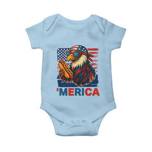 Funny American Eagle Eating Hot Dog Baby Onesie 4th Of July Party Patriotic USA Flag TS02 Light Blue Print Your Wear