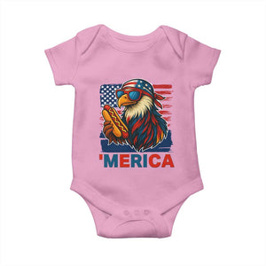 Funny American Eagle Eating Hot Dog Baby Onesie 4th Of July Party Patriotic USA Flag TS02 Light Pink Print Your Wear
