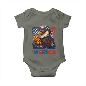 Funny American Eagle Eating Hot Dog Baby Onesie 4th Of July Party Patriotic USA Flag TS02 Military Green Print Your Wear