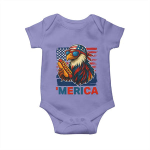 Funny American Eagle Eating Hot Dog Baby Onesie 4th Of July Party Patriotic USA Flag TS02 Violet Print Your Wear