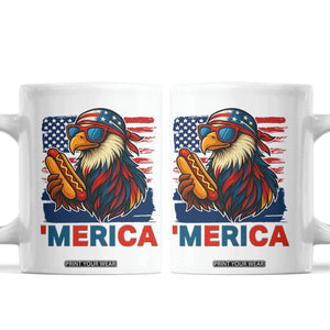 Funny American Eagle Eating Hot Dog Coffee Mug 4th Of July Party Patriotic USA Flag TS02 White Print Your Wear