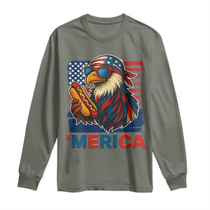 Funny American Eagle Eating Hot Dog Long Sleeve Shirt 4th Of July Party Patriotic USA Flag TS02 Military Green Print Your Wear