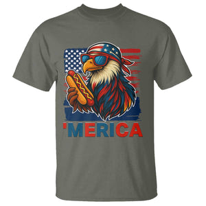Funny American Eagle Eating Hot Dog T Shirt 4th Of July Party Patriotic USA Flag TS02 Military Green Print Your Wear