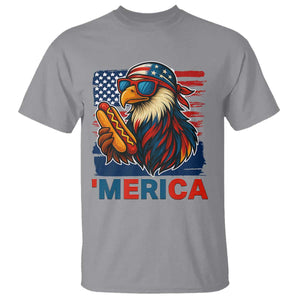 Funny American Eagle Eating Hot Dog T Shirt 4th Of July Party Patriotic USA Flag TS02 Sport Gray Print Your Wear