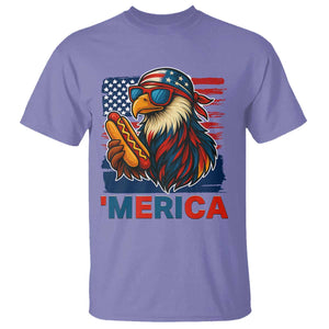 Funny American Eagle Eating Hot Dog T Shirt 4th Of July Party Patriotic USA Flag TS02 Violet Print Your Wear