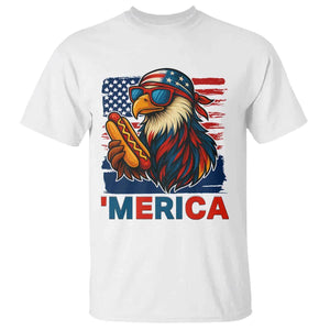 Funny American Eagle Eating Hot Dog T Shirt 4th Of July Party Patriotic USA Flag TS02 White Print Your Wear