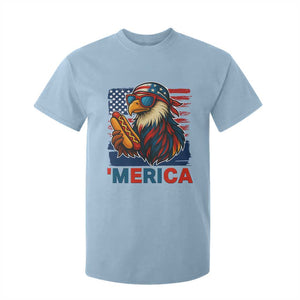 Funny American Eagle Eating Hot Dog T Shirt For Kid 4th Of July Party Patriotic USA Flag TS02 Light Blue Print Your Wear